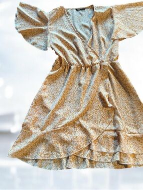 Yellow Floral Wrap Dress